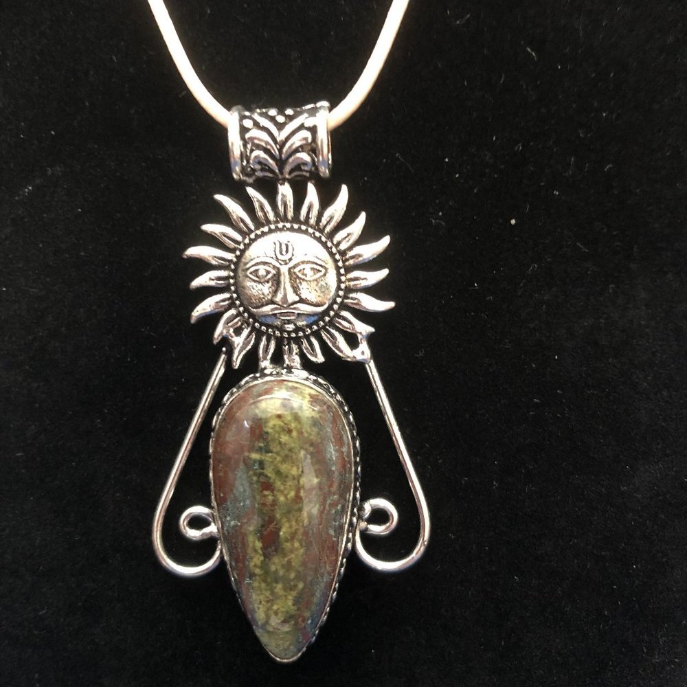 Smiley Dragon Jasper Gemstone 925 Stamped Sterling Silver Plated Necklace.